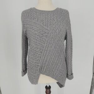 Evolution Cyrus Womens L Gray Cable Knit Sweater Asymmetrical Crossover Hem Soft
